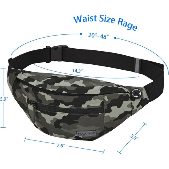 Women Men Camo Green Large Crossbody Fanny Pack Belt Bag Hands-Free Waist Pack - Picture 5 of 6